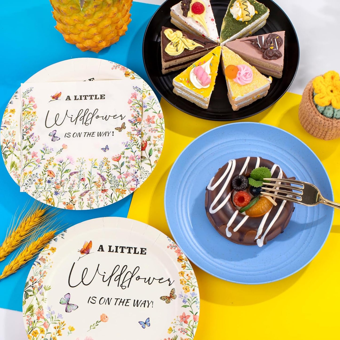 40PCS Wildflower Paper Plates and Napkins Party Supplies, Disposable Floral Party Plates and Napkins Tableware Set for for Spring Summer Baby Shower Birthday Party Decorations Serves 20