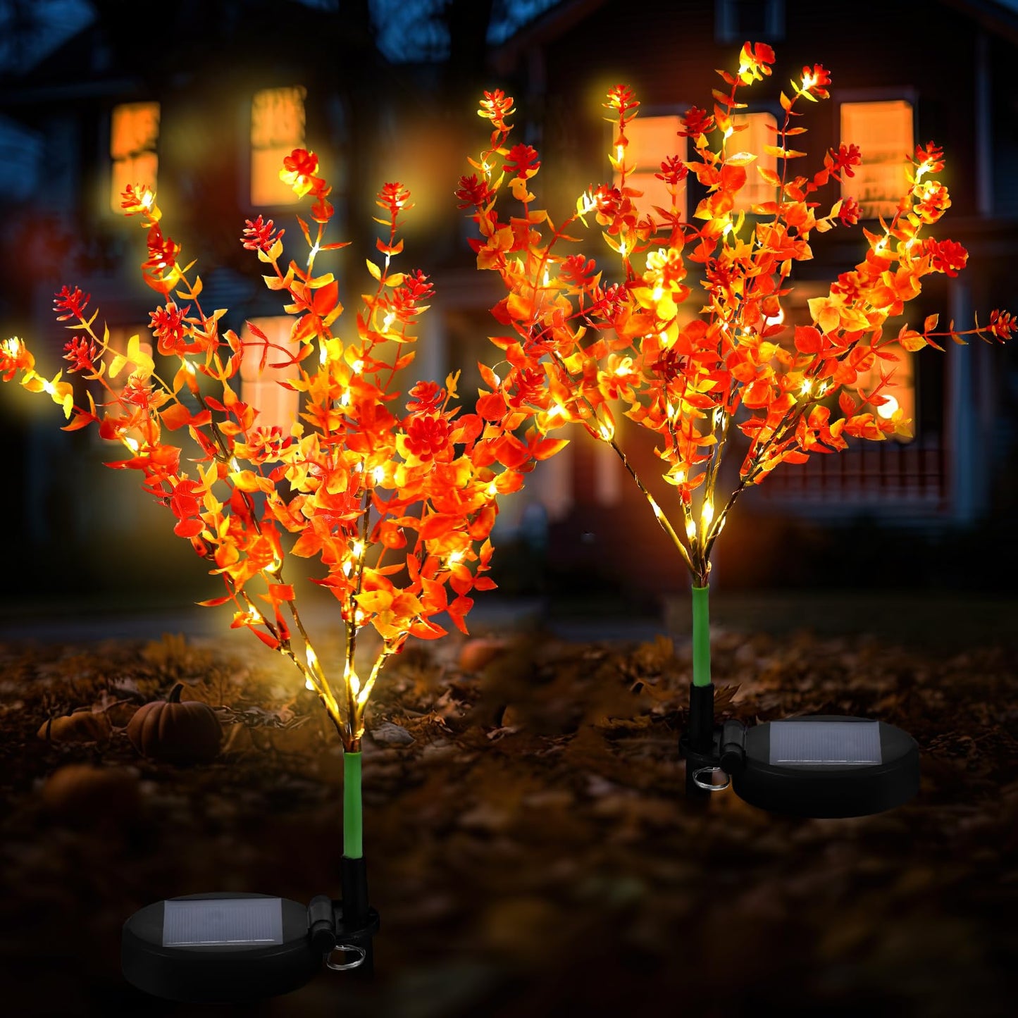 Glooglitter 2 Pack Fall Solar Stake Lights Thanksgiving Outdoor Decorations Waterproof Orange Mums Artificial Flowers Solar Lights For Outdoor Garden Yard Pathway Thanksgiving Fall Decor (Camellia)