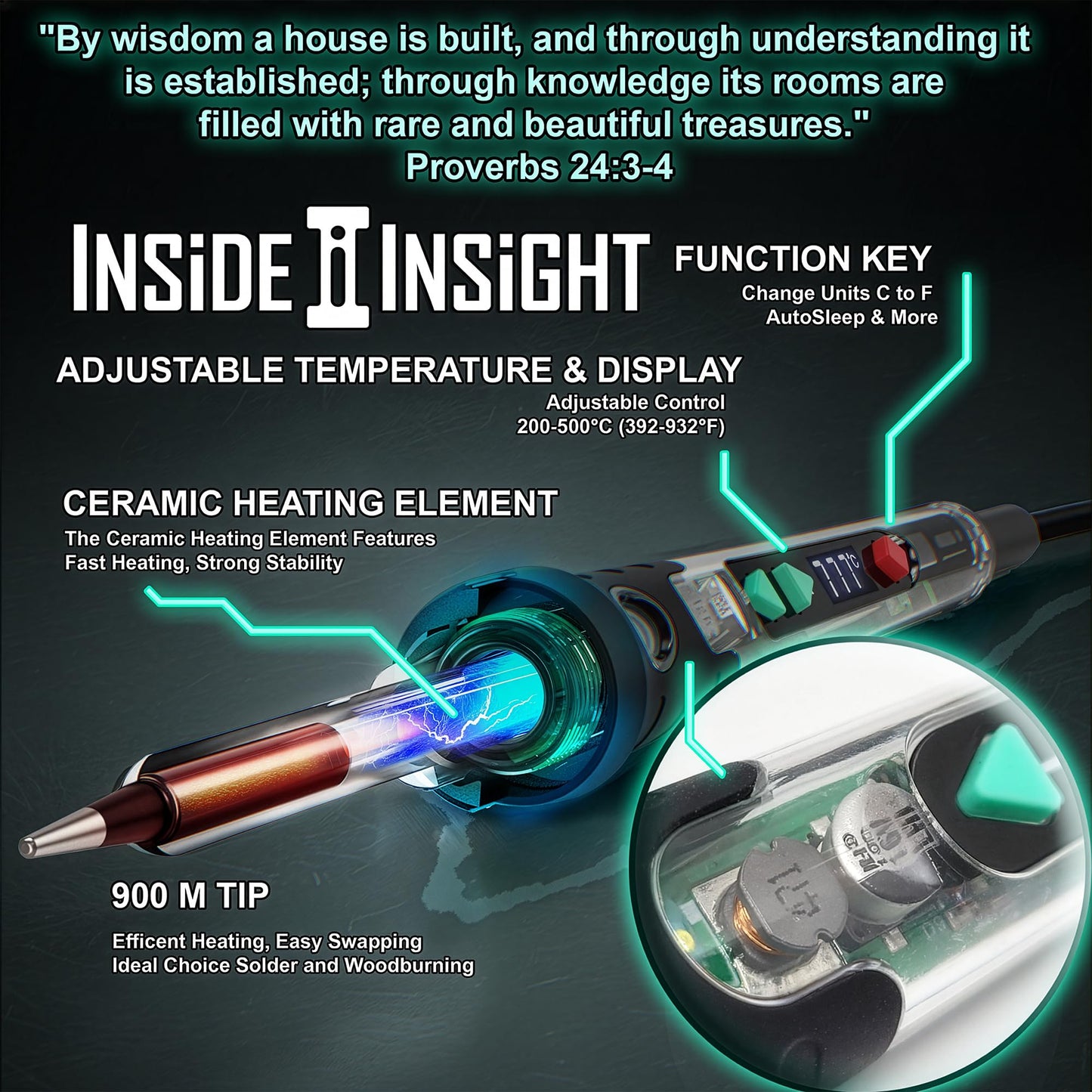 lnside lnsight 68W Adjustable Temperature Soldering Iron Kit | Clear Shell See-Through Solder Gun Tool | Complete Starter Set for Electronics, STEM & DIY Projects