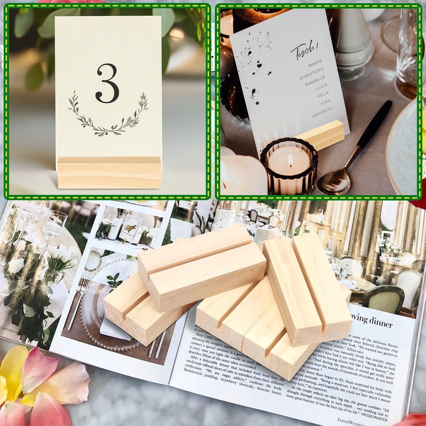 ISUSSER 15 Pieces Wood Table Number Stands Wood Place Card Holders Picture Holder Acrylic Sign Holders for Ceremony Birthday Party Home Decoration