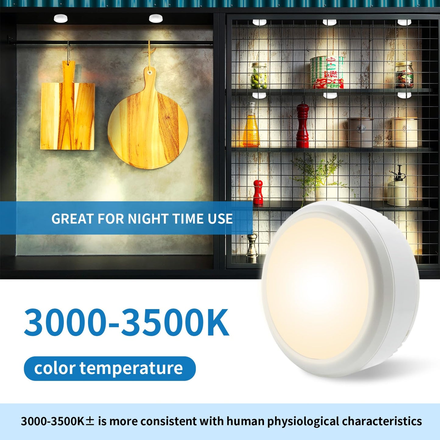 LEASTYLE Puck Lights with Remote, Battery Operated, Dimmable Timer, 3000K, White, 3 Pack, Model 009