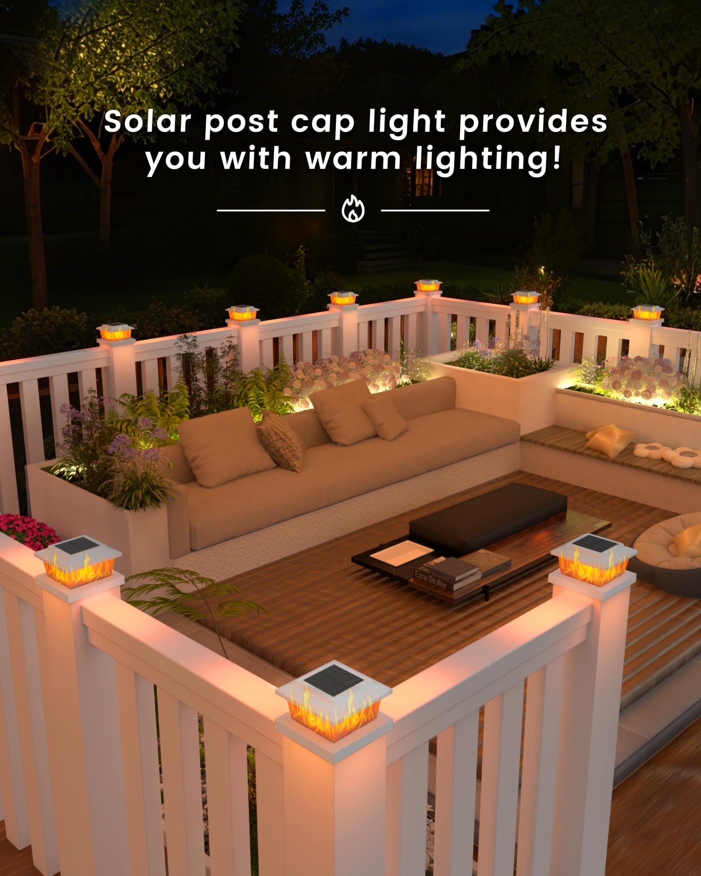 Volisun Solar Fence Post Lights 12Pack  White Solar Deck Post Cap Flame Light Outdoor Waterproof  High Brightness Flickering Flame Smd Led Lighting  For 4X4 Wooden/4X4 5X5 Vinyl Post