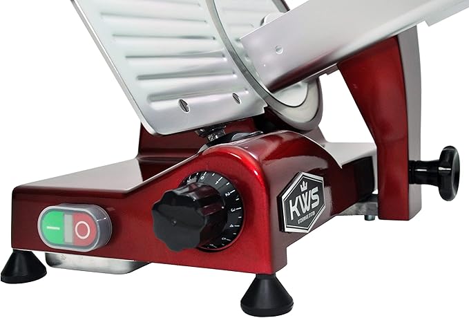 KWS MS-6RS Premium 200w Electric Meat Slicer 7.67-Inch in Red Stainless Steel Blade, Frozen Meat Deli Cheese Food Slicer Low Noises Commercial and Home Use