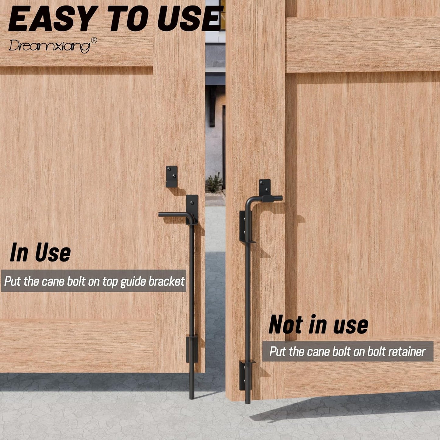36" Heavy Duty Cane Bolt Gate Drop Rod Extra Thick Hardware Ground Latch for Wood PVC Vinyl Metal Fences Gates, Double Doors, Black Solid Steel-2 Pack