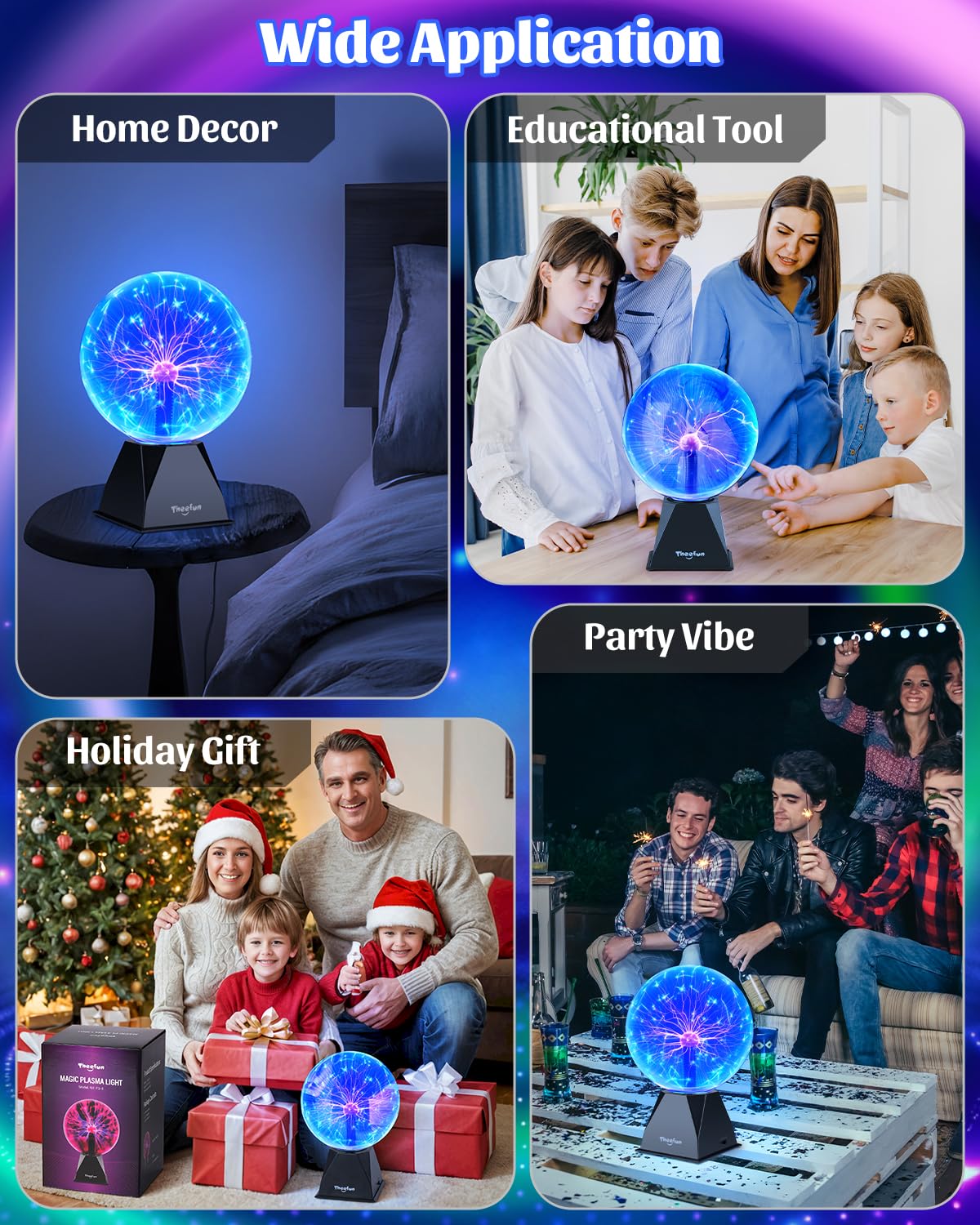 Theefun Blue Plasma Ball: 8 Inch Huge Plasma Globe Birthday Gifts Touch & Sound Sensitive Plasma Ball Lamp Electric Ball Lightning Novelty Light for Parties, Home, Prop, Room Decoration