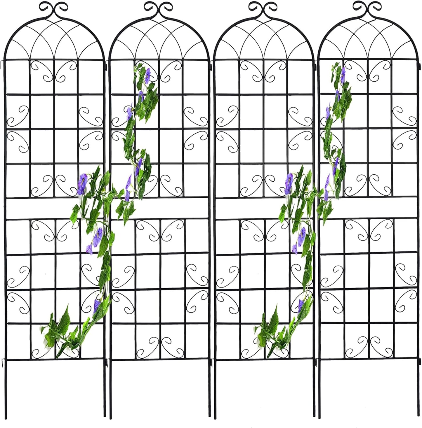 4 Pack Metal Garden Trellis for Climbing Plants, 71" Tall Rustproof Outdoor Trellis Panel with Vine Design, Decorative Black Iron Plant Support for Vine, Rose, Flower, Garden Wall