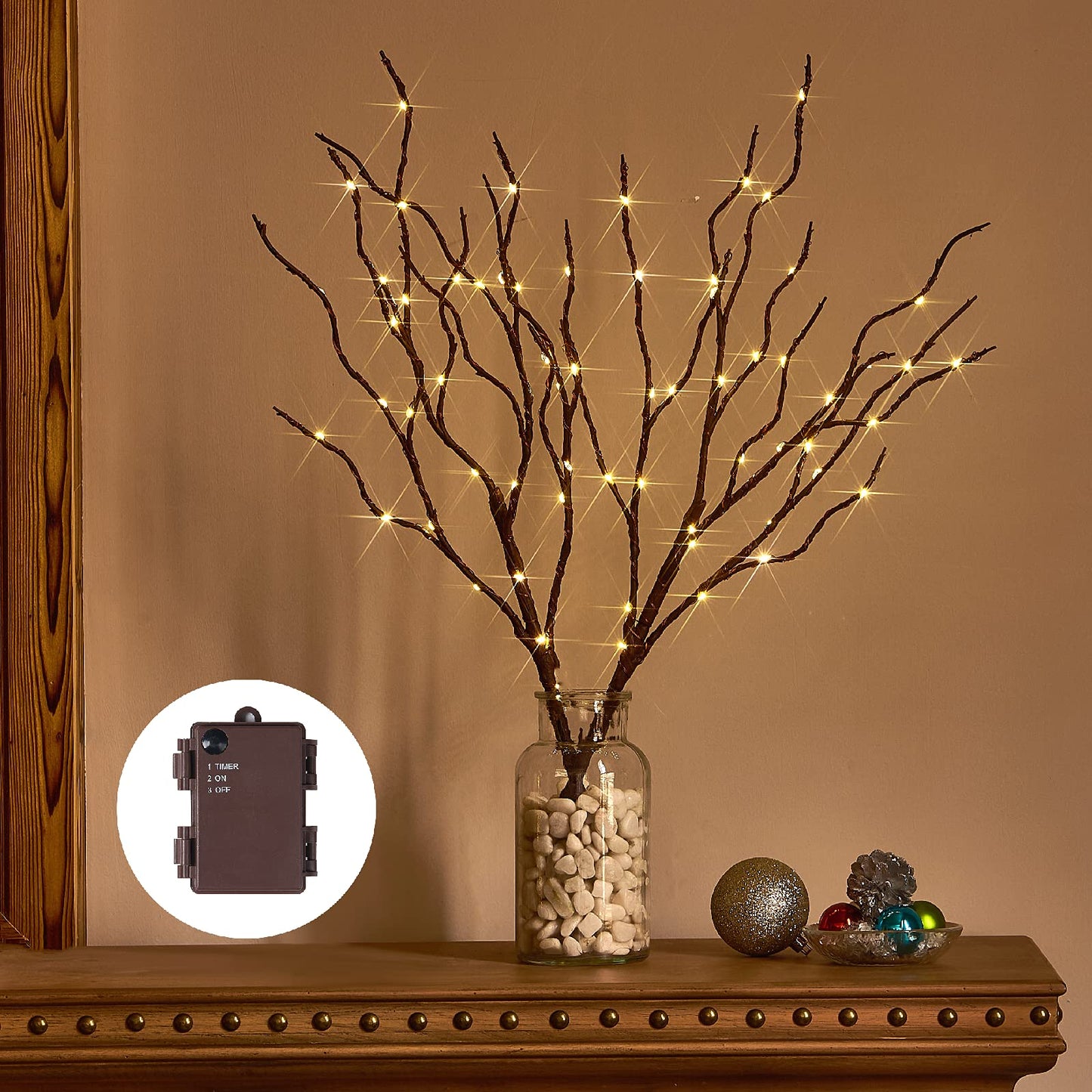 Birchlitland Lighted Willow Branches with 70L Warm White Fairy Lights, 18IN, Brown