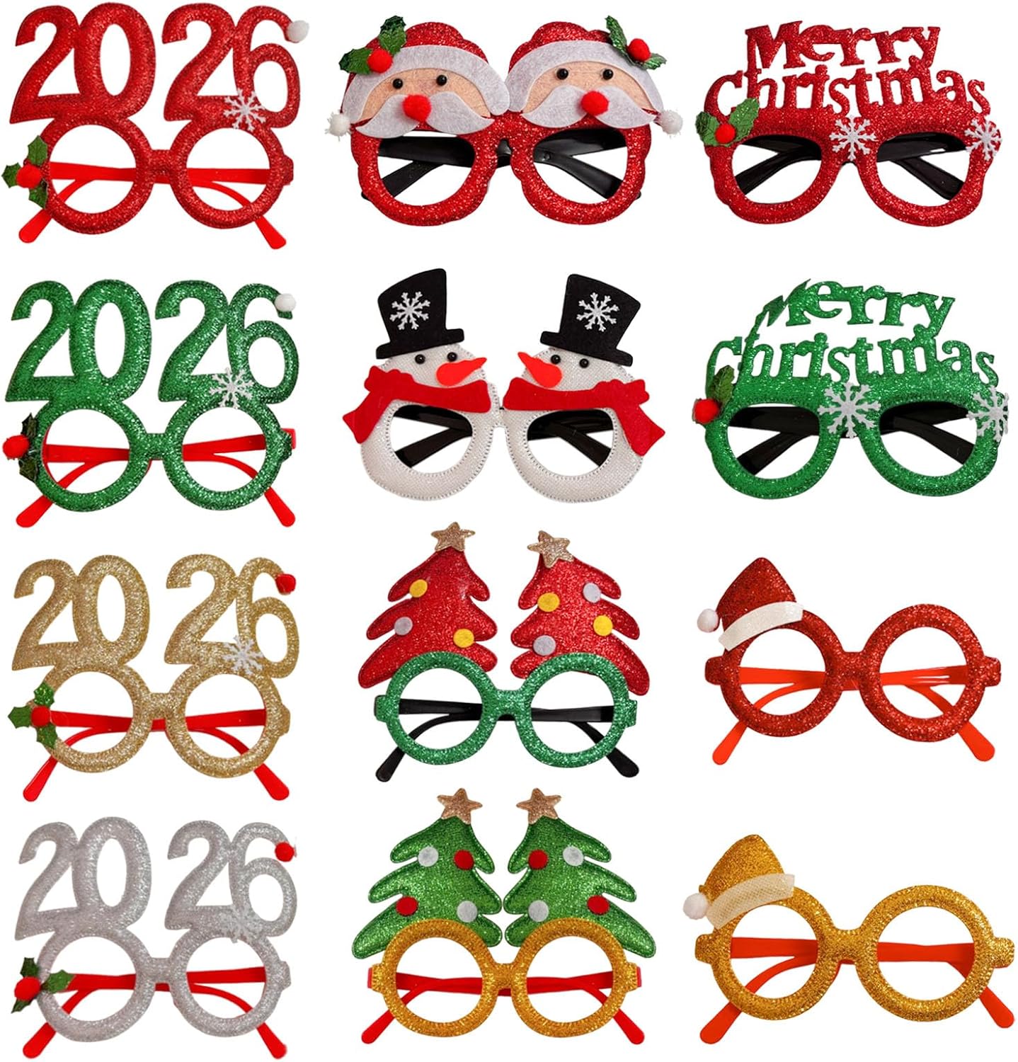 Christmas Glasses Frames 12Pcs, Hollow Design for Christmas Party Eyewear, Holiday Photo Booth Props Accessories