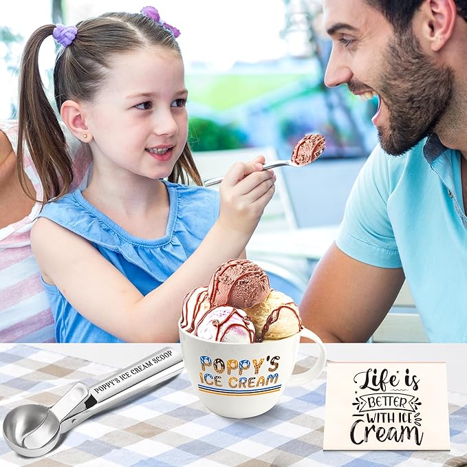 Christmas Poppy Gifts, Poppy's Gift Ice Cream Bowl Scoop Shovel Spoon Set, Grandpa Ice Cream Gift from Grandkids, Ideal Xmas Birthday Father's Day Man Gifts