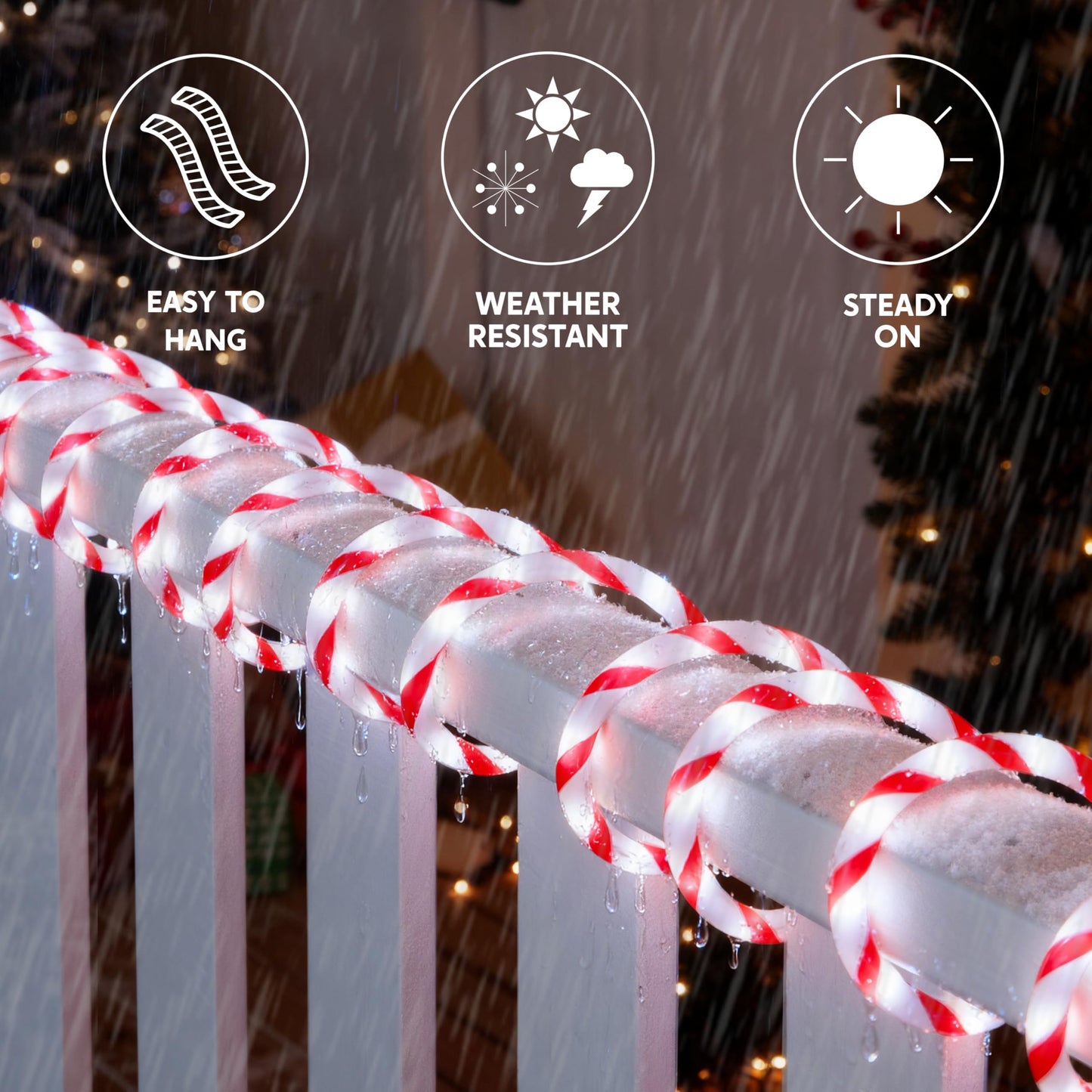 Joiedomi 40Ft Led Candy Cane Rope Lights  Waterproof Outdoor 360 Led Christmas Decor Lights For Garden Yard Party Xmas Christmas Holiday Decorations (Red & Cool White)