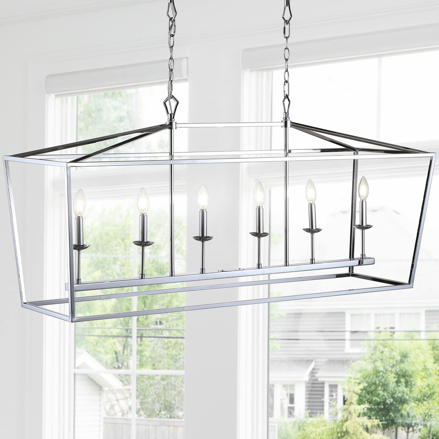 Jonathan Y Pagoda Lantern Pendant Light, Dimmable Metal Led, 49 In, Chrome, Model Jyl7439C, Perfect For Dining Room & Living Spaces