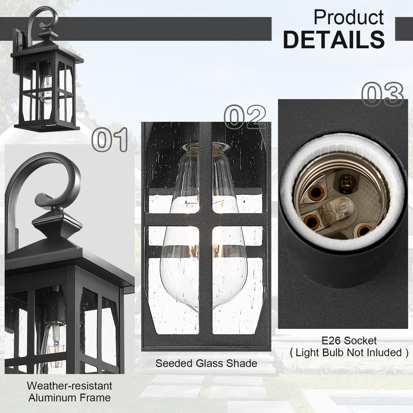 Darkaway Large Outdoor Light Fixtures Wall Mount  21Inch Outdoor Wall Lights Exterior Lighting Fixtures Waterproof Black Outside Wall Sconce With Seeded Glass For House Porch Hallway Garage Front Door