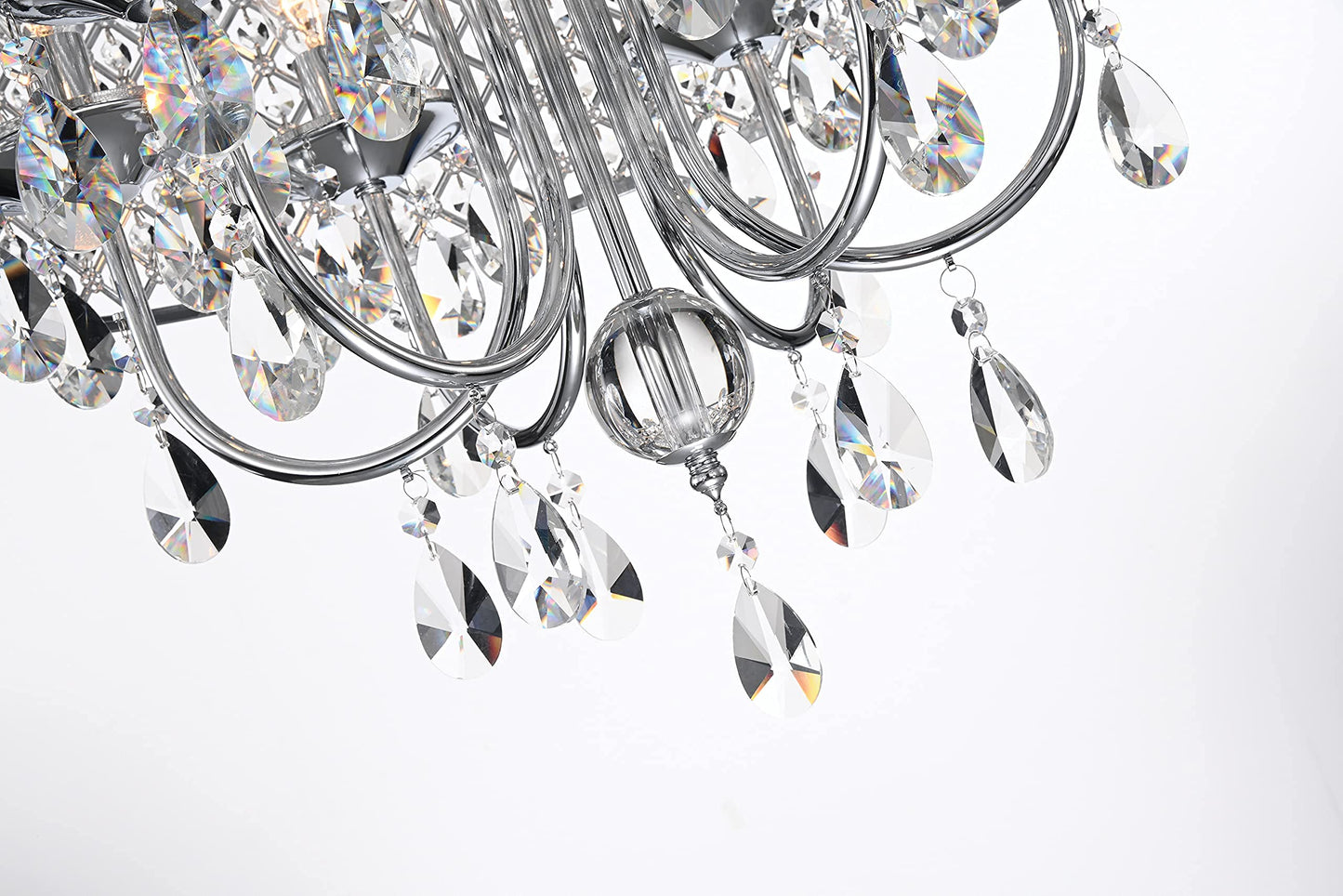 Edvivi Marya 6-Light Chrome Drum Crystal Chandelier, Adjustable Ceiling Light Fixture For Dining Room, Living Room, Bedroom