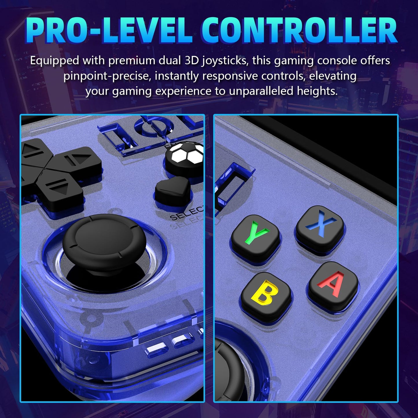R36MAX Retro Handheld Game Console - 64GB Preloaded Classic Video Games, Support 30+ Simulators, Linux-Powered Portable Game Emulator Console with 4.0-in HD IPS Screen (Transparent Blue)