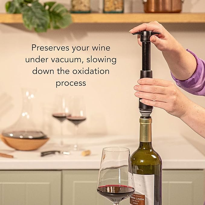 Vacu Vin Original Wine Saver with 1 Vacuum Bottle Stoppers – Black Wine Preserver Pump for Red or White Wine – Manual Air Remover System – Airtight Seal – Keep Wine Fresh Longer