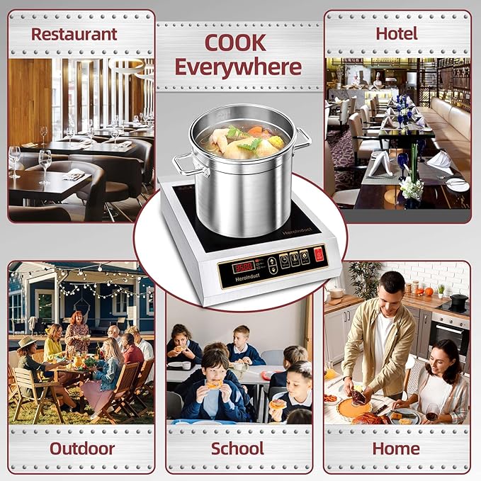 Induction Cooktop 208-240V 3500W Commercial Induction Burner Dual IGBT Modules 8 Heating Level Sensor Push-Button Premium Stainless Steel Housing Crystal Glass Electric Cooktop（Black）