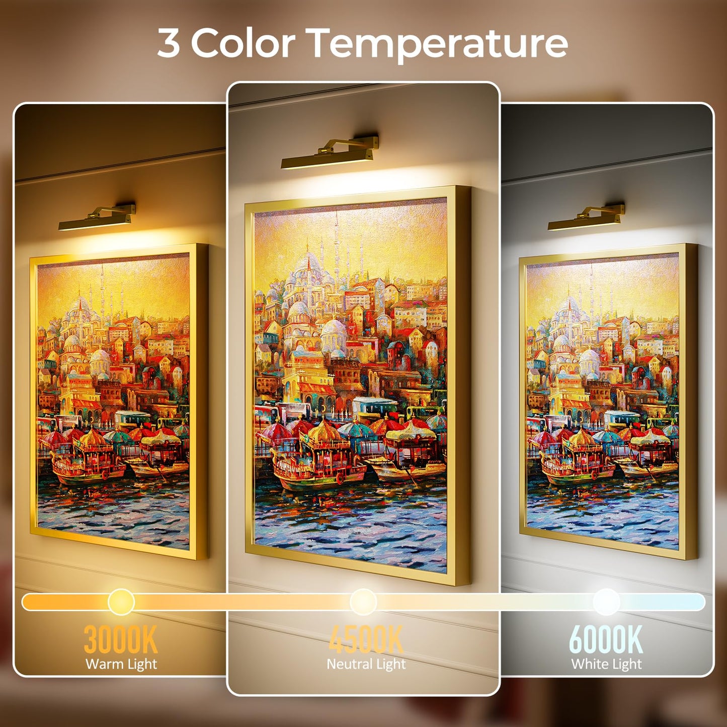 Afyuol Picture Lights - 16in Battery Operated Wall Light, Dimmable, Remote Control, Gold, 2PCS
