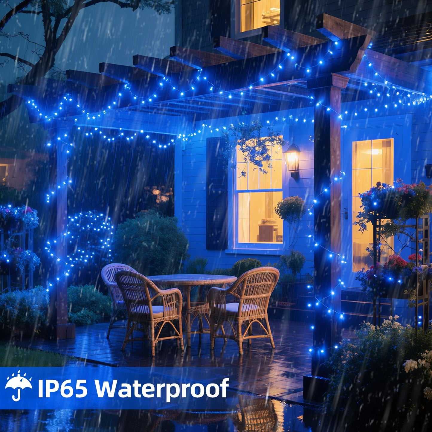 VTECHOLOGY 33Ft 100LED Blue Battery Operated String Lights, 8 Modes, Indoor/Outdoor, Model QL300IE