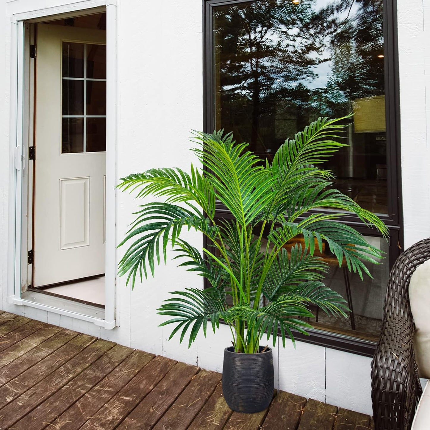 Worth Garden 4ft Artificial Areca Palm Plant, Fake Cane Palm Silk Tree Indoor Outdoor, Dypsis Lutescens, 47in Realistic Faux Silk Plants for Office Decoration