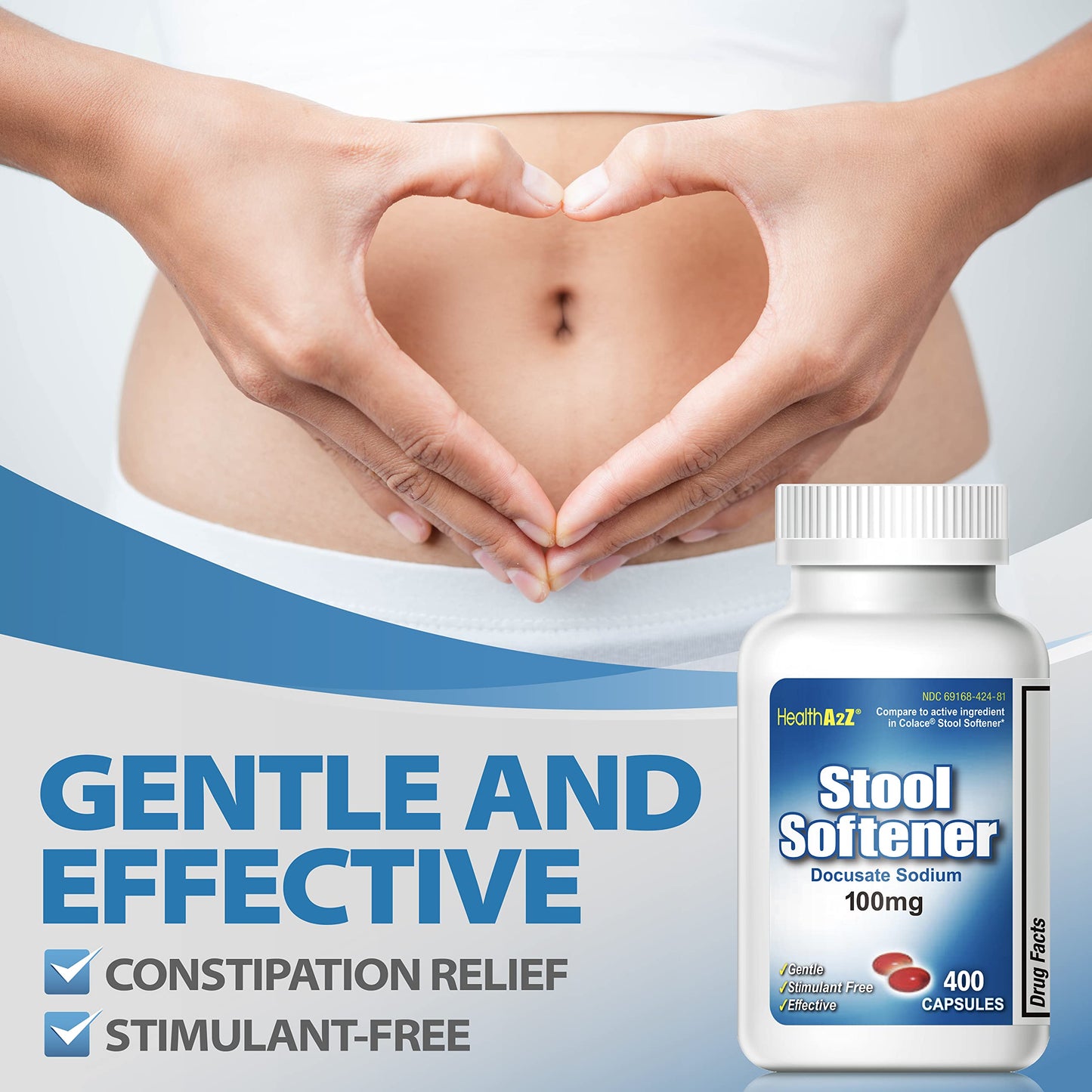 HealthA2Z® Stool Softener | Docusate Sodium 100mg | Red Capsules | Dependable | Gentle Constipation Relief (400 Counts (Pack of 2))