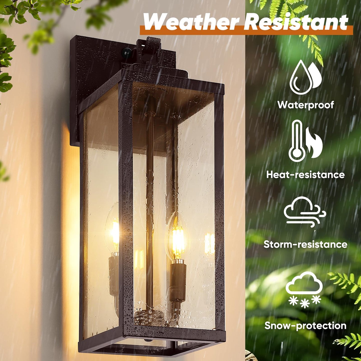 Beslowe 18  Upgraded Motion Sensor Outdoor Wall Lights  Dusk To Dawn Porch Lights Outdoor Wall Sconces  3 Lighting Modes Exterior Lighting Fixtures With Hooks  Brown Outside Lights For House  2-Pack