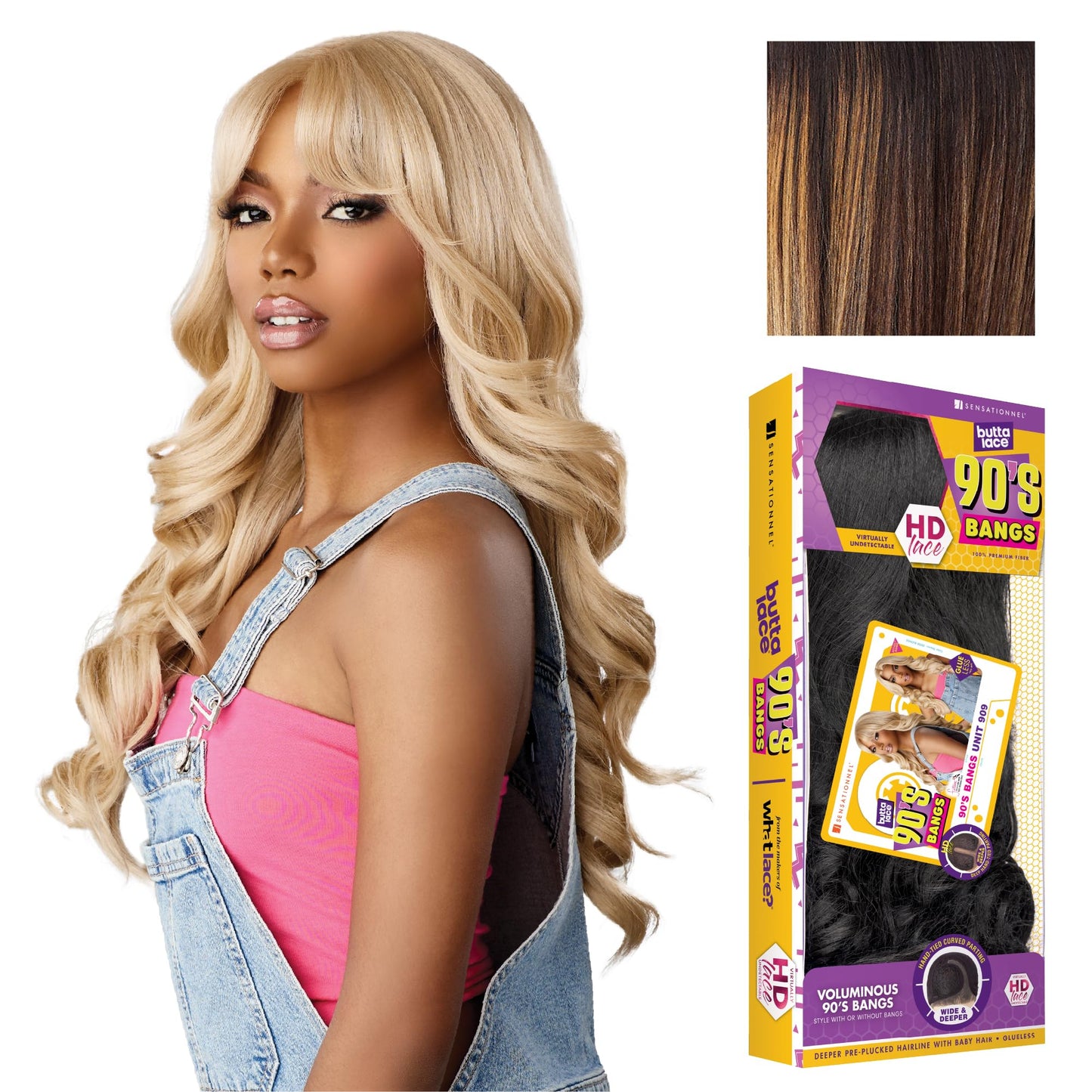 Sensationnel Butta lace 90sbangs wigs - unit 909 glueless wide deep part synthetic preplucked hairline (BALAYAGESUNKISSED)