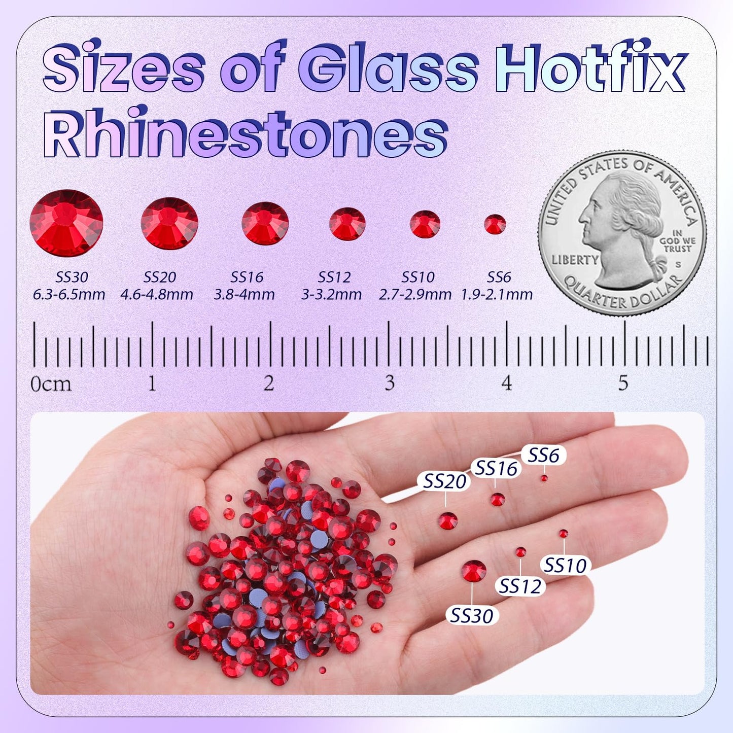 6000Pcs Hotfix Rhinestones for Clothing, Siam SS12 Iron On Flatback Glass Gems, Bedazzler Crystals Rhinestones for Crafting Clot