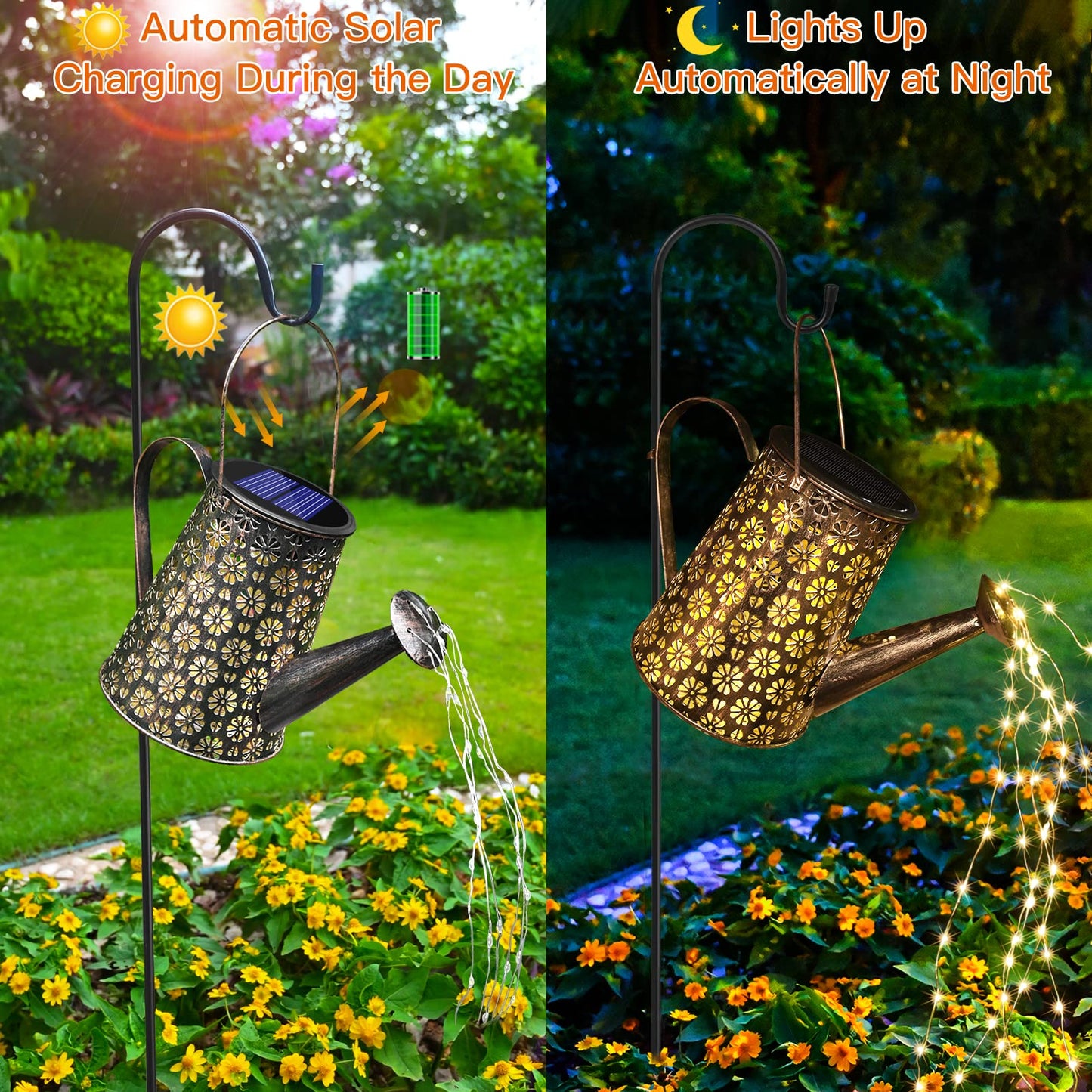Afootry Solar Watering Can - Waterproof Hanging Lantern For Garden Decor, Metal, Solar Powered, Ideal For Yard And Patio Decorations
