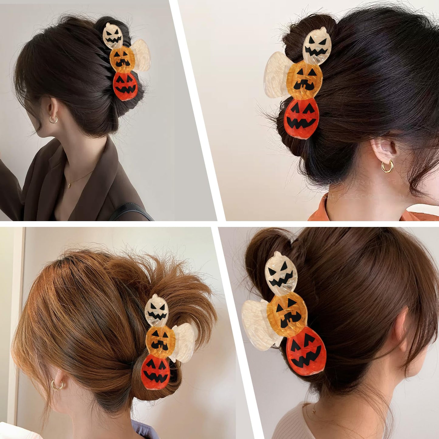 Pumpkin Hair Clips Halloween Large Claw Clips Hair Accessories for Women Cute Yellow Orange White Pumpkin Hair Clip for Thin Thi