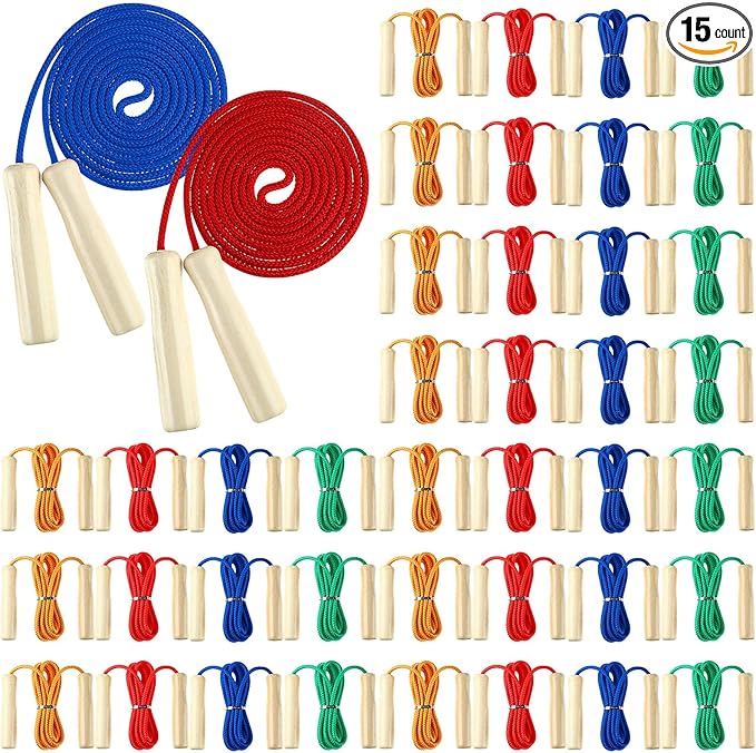 Sonwyoung 8.53 FT Jump Ropes for Kids Adults Adjustable Cotton Skipping Rope with Wooden Handle for Multiplayer Double Dut...