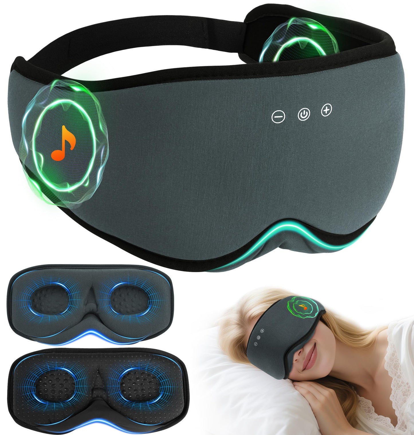 LC-dolida Bamboo Cotton Bluetooth Sleep Mask, 2 in 1 3D Soft Sleep Mask with Sleep Headphones, Sleep Eye Mask with Timming Setting, Blackout Sleeping Mask for Side Sleepers, Women Men, Grey