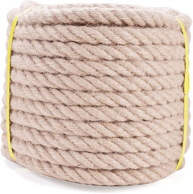 Jute Rope - Twisted Manila Natural Thick Hemp Rope Multipurpose for Indoor and Outdoor Use, for Docks, Railings, DIY Proje...