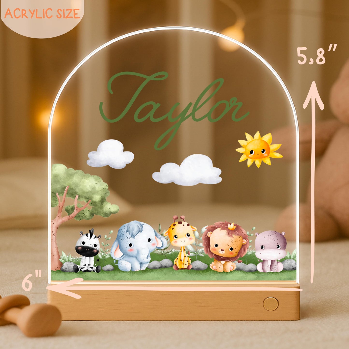 Personalized Kids Name Night Light - Custom Baby Gift Acrylic Led Lamp With Stars  Moon & Cute Designs - Nursery Bedside Nightlight Room Decor For Boys & Girls - Unique Birthday  Christmas Gift Idea
