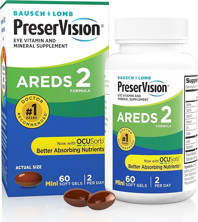 PreserVision AREDS 2 Eye Vitamins, Lutein and Zeaxanthin Supplement with Vitamin C, Vitamin E, Zinc, and Copper, 60 Softgels (Minigels)