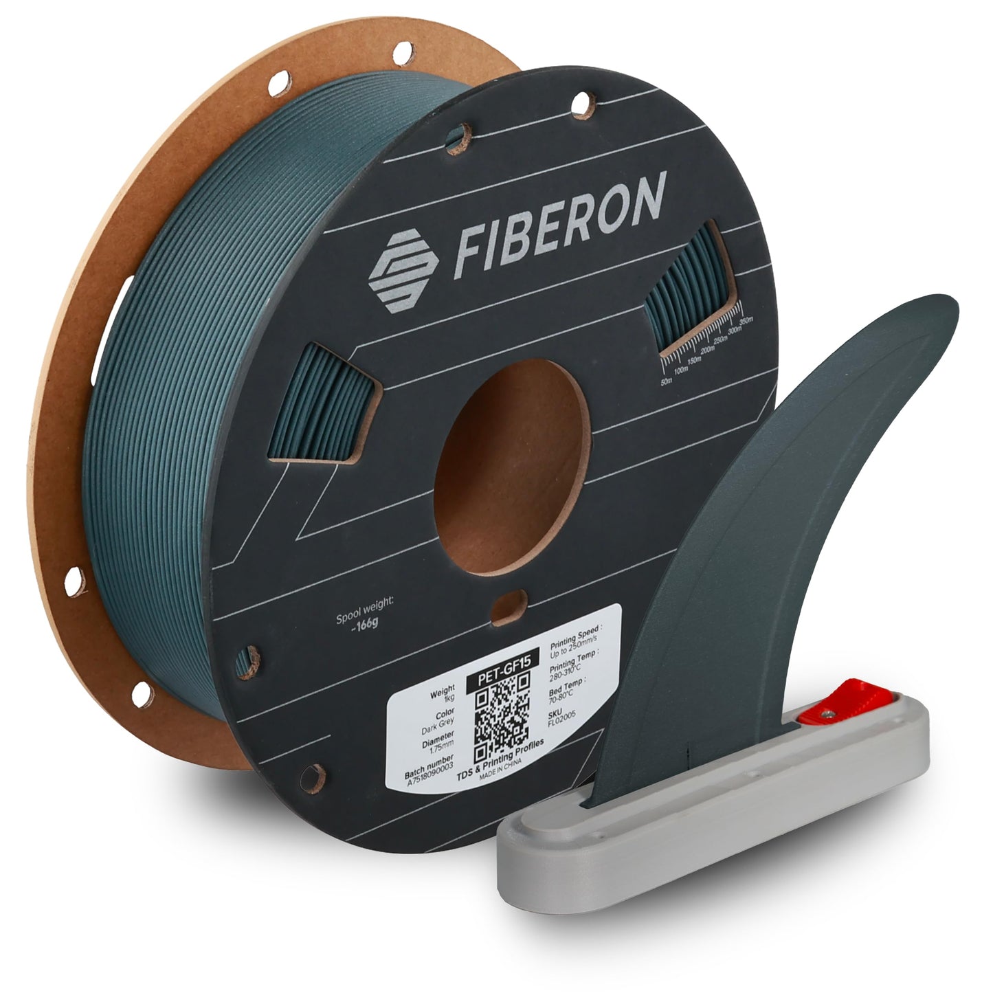 Polymaker Fiberon Dark Grey PET-GF15 3D Printer Filament 1.75mm 1KG, 15% Glass Fiber Reinforced, High Strength & Heat Resistance