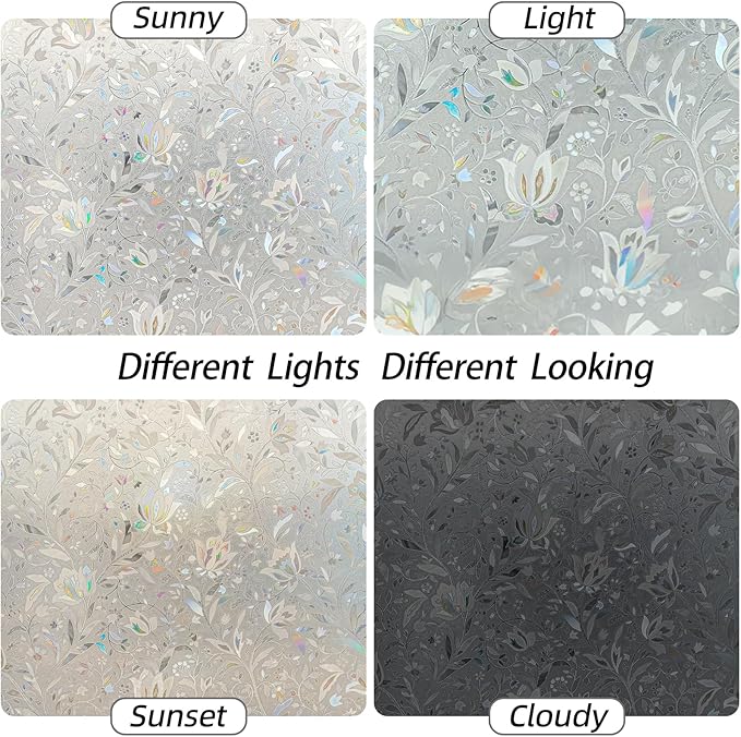 Frosted Glass Window Privacy Film Decorative, Bathroom Window Privacy Film for Glass Windows Cover, Static Cling, Removable, Reusable, Anti-UV, Heat Blocking, with Tools 35x78inch
