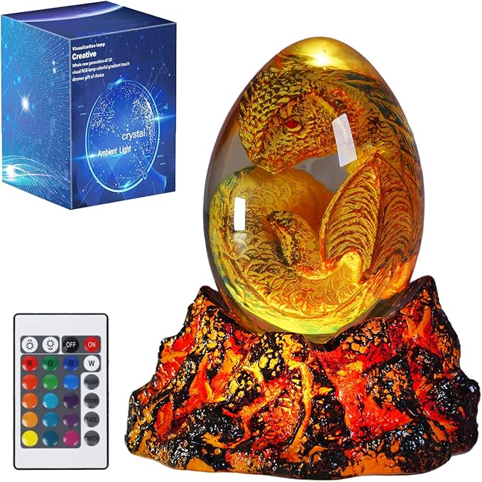 Dragon Night Light, Resin Dragons Lamp with Upgraded Volcanic Lava Base, Remote 16 Colors Flshing RGB Dimmmable for Birthday Xmas Cool Figurines Dragon Gifts for Room Decor Boys Girls