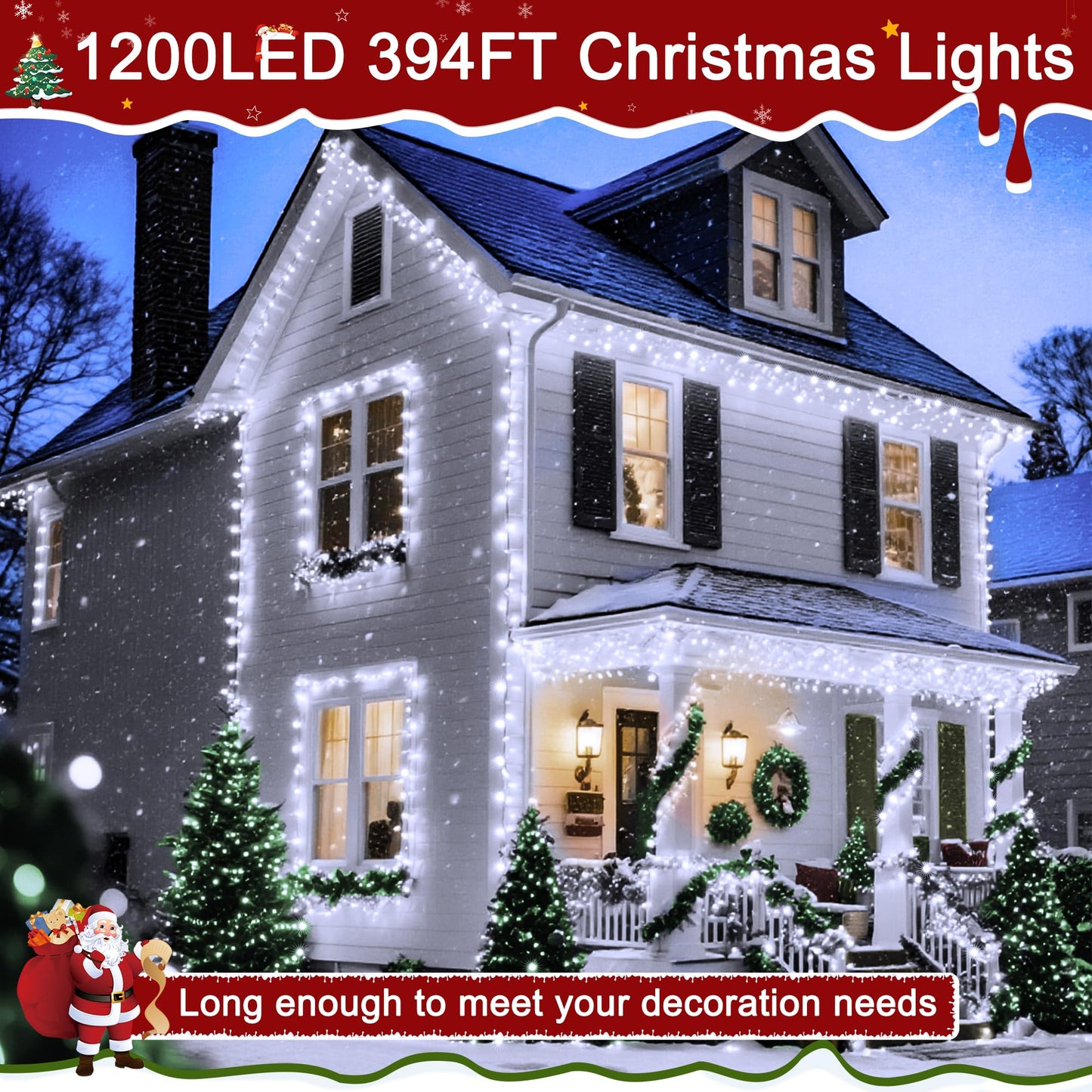 Ccinny 394Ft 1200 Led Christmas Lights Outdoor  White Christmas Tree Lights Plug In  8 Modes Twinkle String Light For Bedroom Wedding Party Ceiling Xmas Home Decoration
