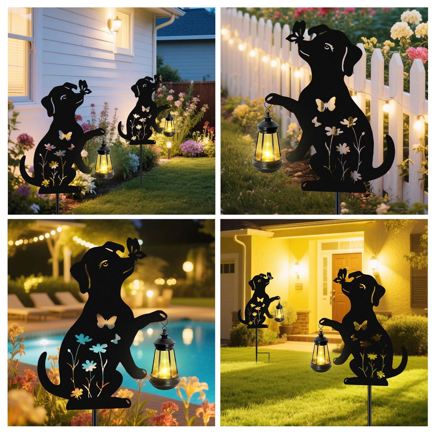 Solar Lights Outdoor Stakes  Metal Dog Solar Lights  Birthday Gifts For Women Mom Grandma  Waterproof Hanging Lantern Garden Silhouette Ornaments Decor Outside Backyard  Yard Art  Patio  Pathway