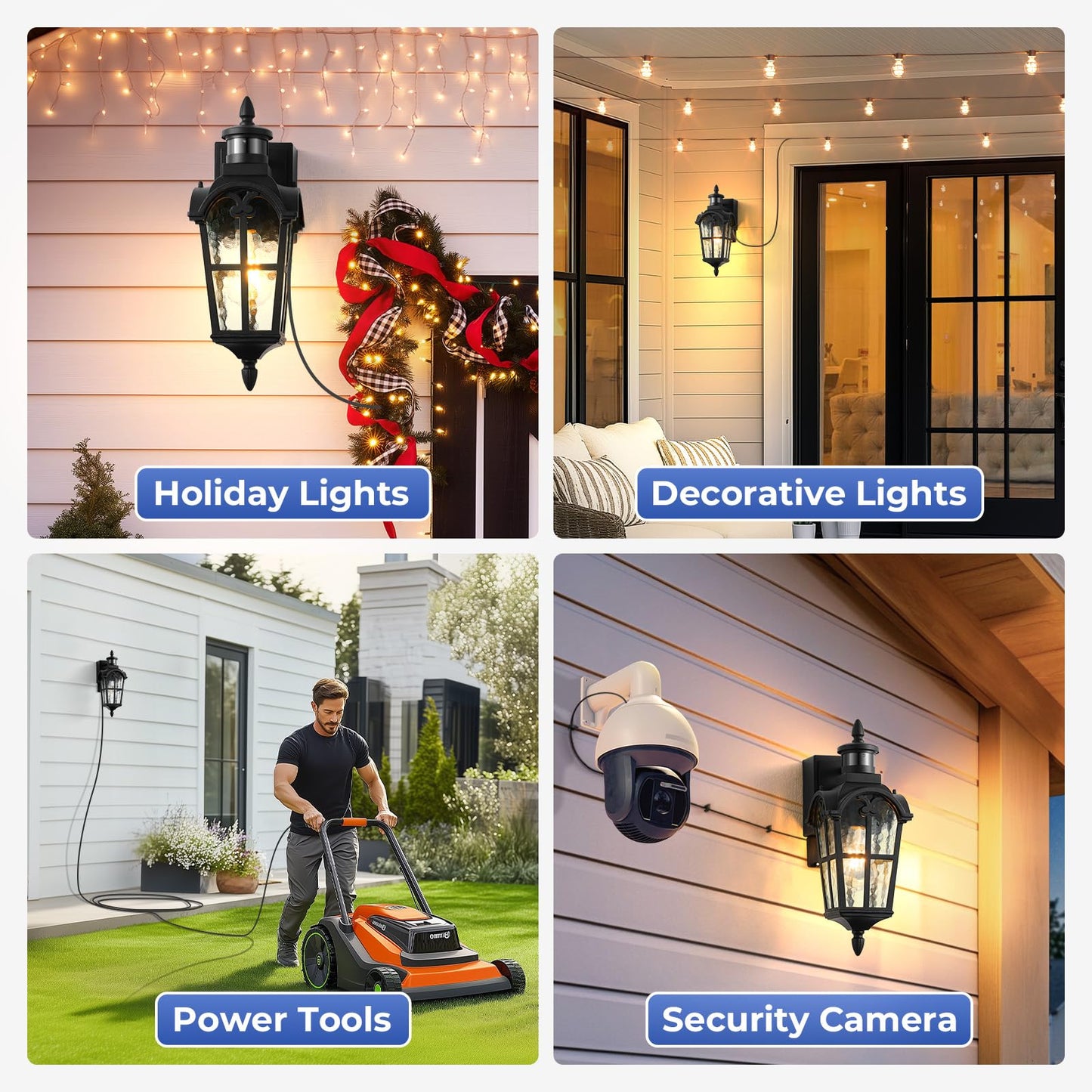 Opaxis Black Outdoor Patio Lights With Gfci Outlet 2-Pack  Upgraded Motion Sensor Outside Lighting With Water Ripple Glass  Dawn To Dusk Outdoor Light Fixture For House  Garage  Garden  Waterproof