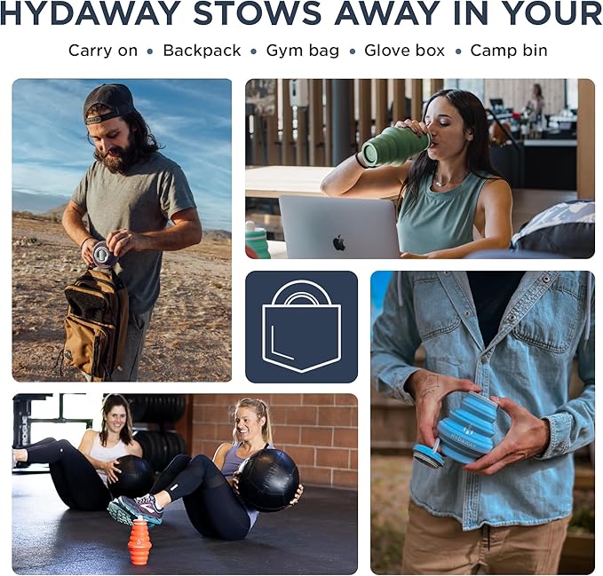 HYDAWAY Collapsible Water Bottle - 25oz I Reusable Water Bottle with Flip Top Lid for Travel, Hiking, Backpacking I Portable & Leakproof, Food-Grade Silicone, BPA Free, Collapses to 1.5”