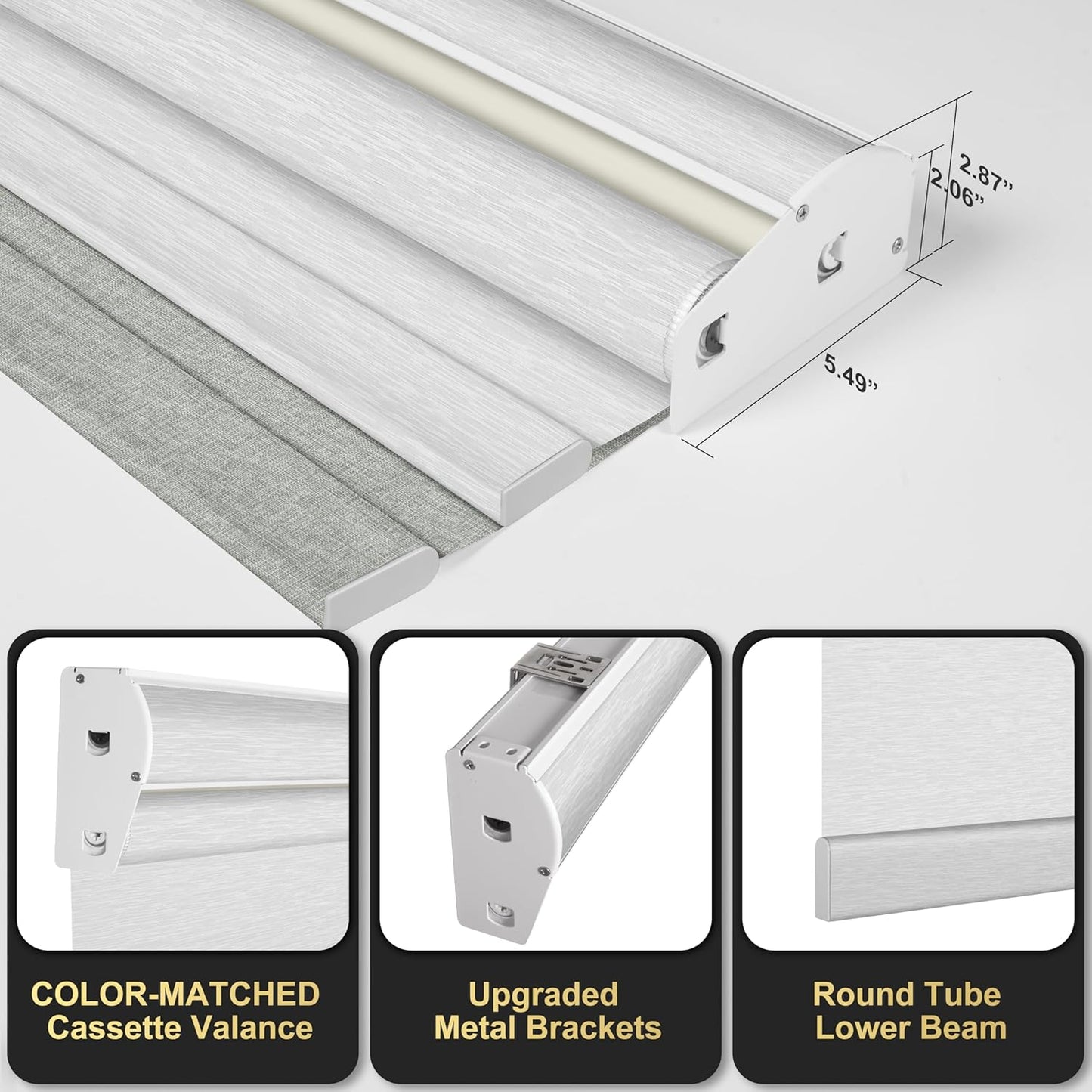 BERISSA Cordless Dual Roller Shades with Cassette Valance,Double Window Shades Blackout and Light Filtering Shades,Day and Night Roller Shades for Home Office Door.Linen Grey and White.60 W x 36" H