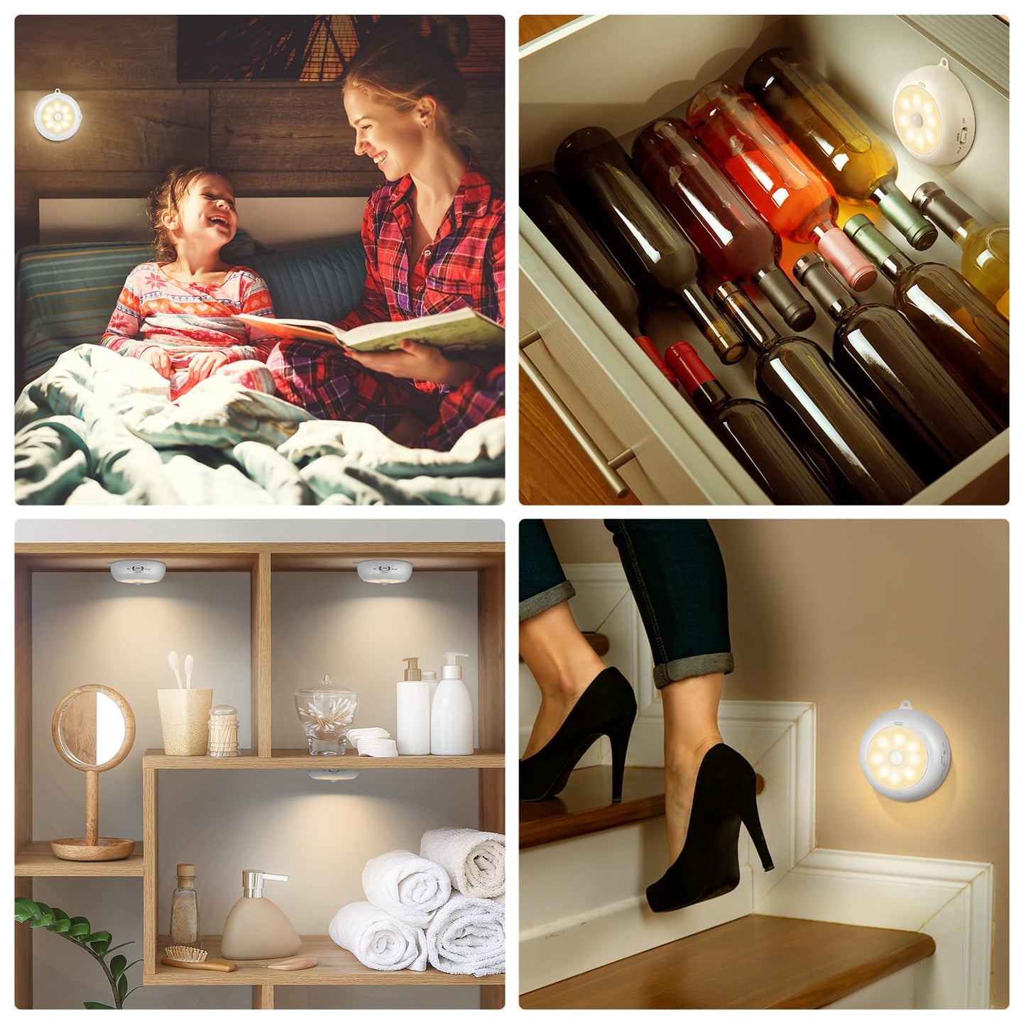 Reoshine Under Cabinet Lighting  Led Puck Lights Aa Battery Operated  Closet Lights Motion Sensored For Kitchen  Shelf  Dimmable & Magnetic  3000K Warm White (6 Pack)
