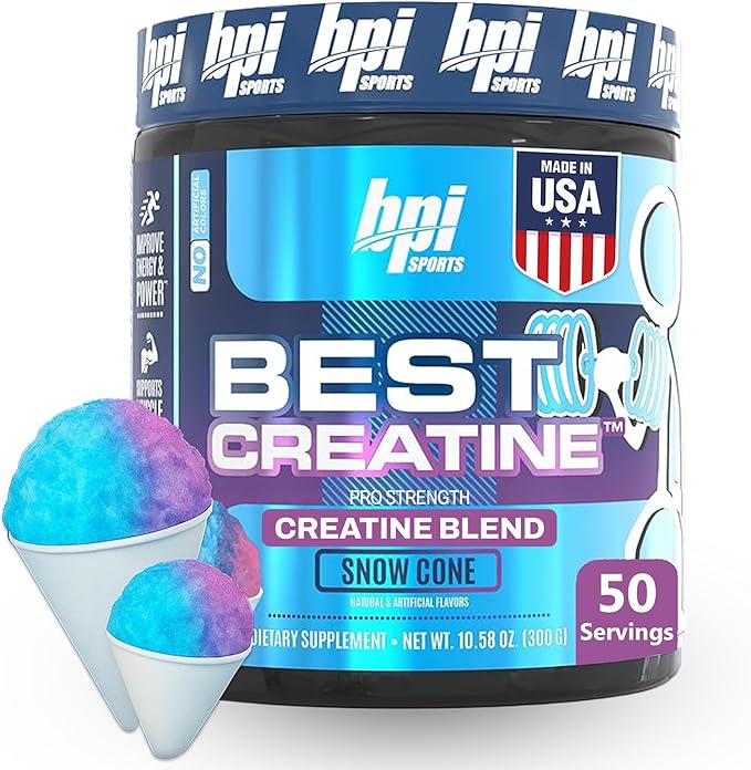 BPI Sports Best Creatine - Creatine Monohydrate Powder for Men & Women, Himalayan Salt - Strength, Pump, Endurance, Muscle Growth, Muscle Definition - No Bloat - Snow Cone - 50 servings - 10.58 Oz