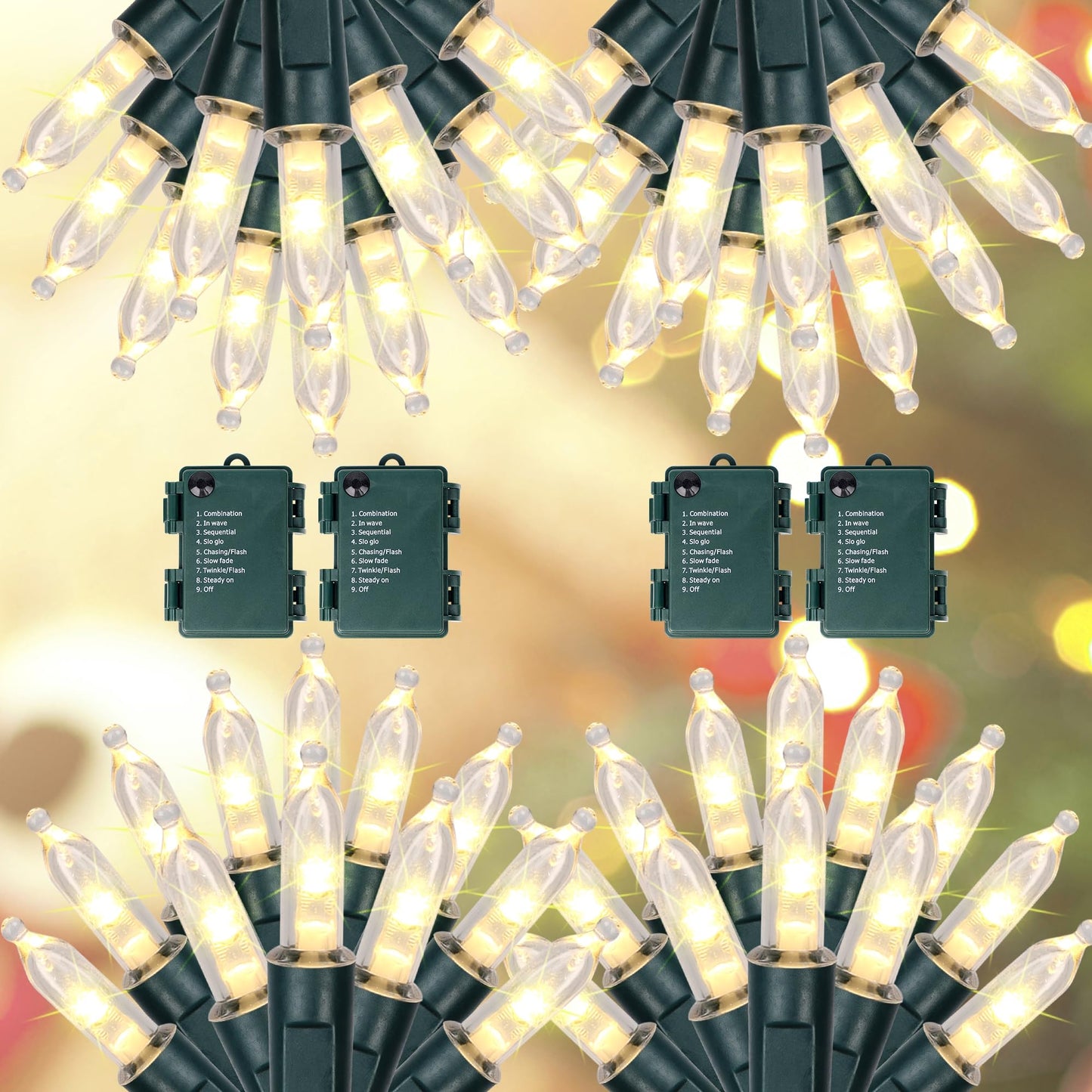 Blissun Christmas Lights, 50-Count Battery Operated Mini String Light Set, 16 ft, Warm White, 4 Pack, Model LLP 50WW4