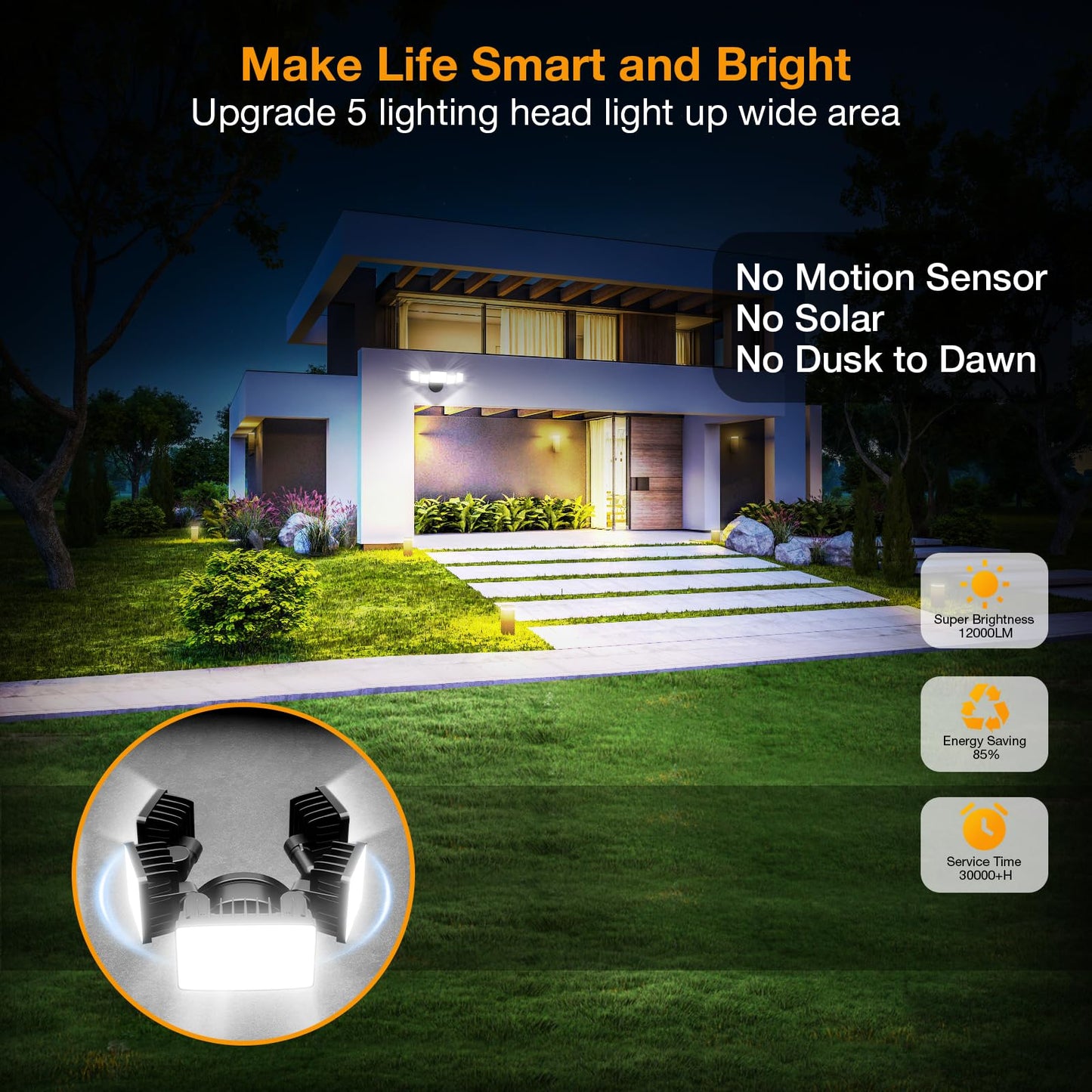 Onforu 120W Smart Flood Light, 12000LM LED, WiFi Control, 5 Adjustable Heads, 2700K-6500K, Black, Model BDB120WF