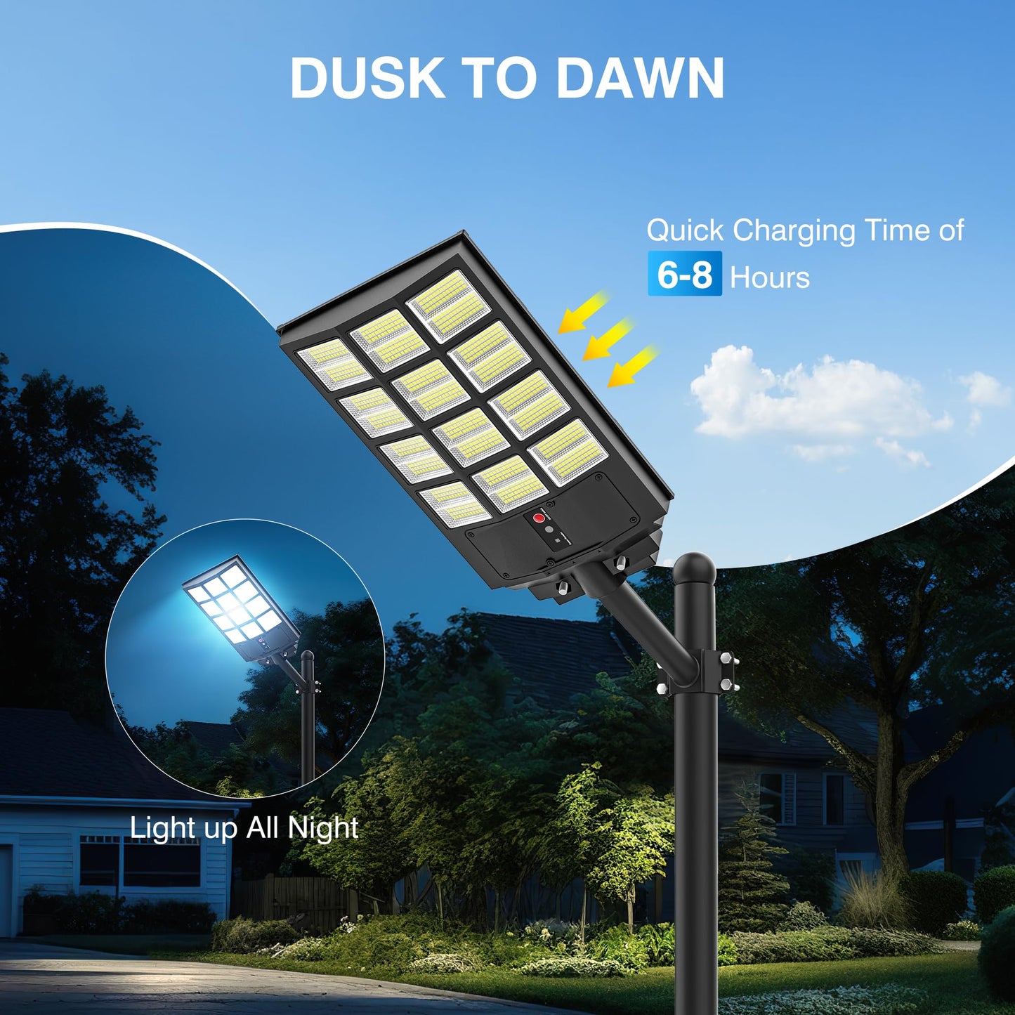 OKPRO 5000W Solar Street Light, IP66 Waterproof, LED with Motion Sensor, Dusk to Dawn, Black, 2 Pack