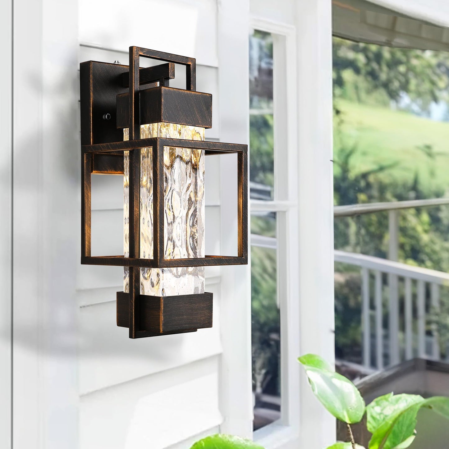 Partphoner Modern Outdoor Light Fixtures Dusk To Dawn Outdoor Lighting 2 Pack  15  Exterior Wall Sconce Waterproof Outside Porch Light For House With Water Glass Black Brushed Gold
