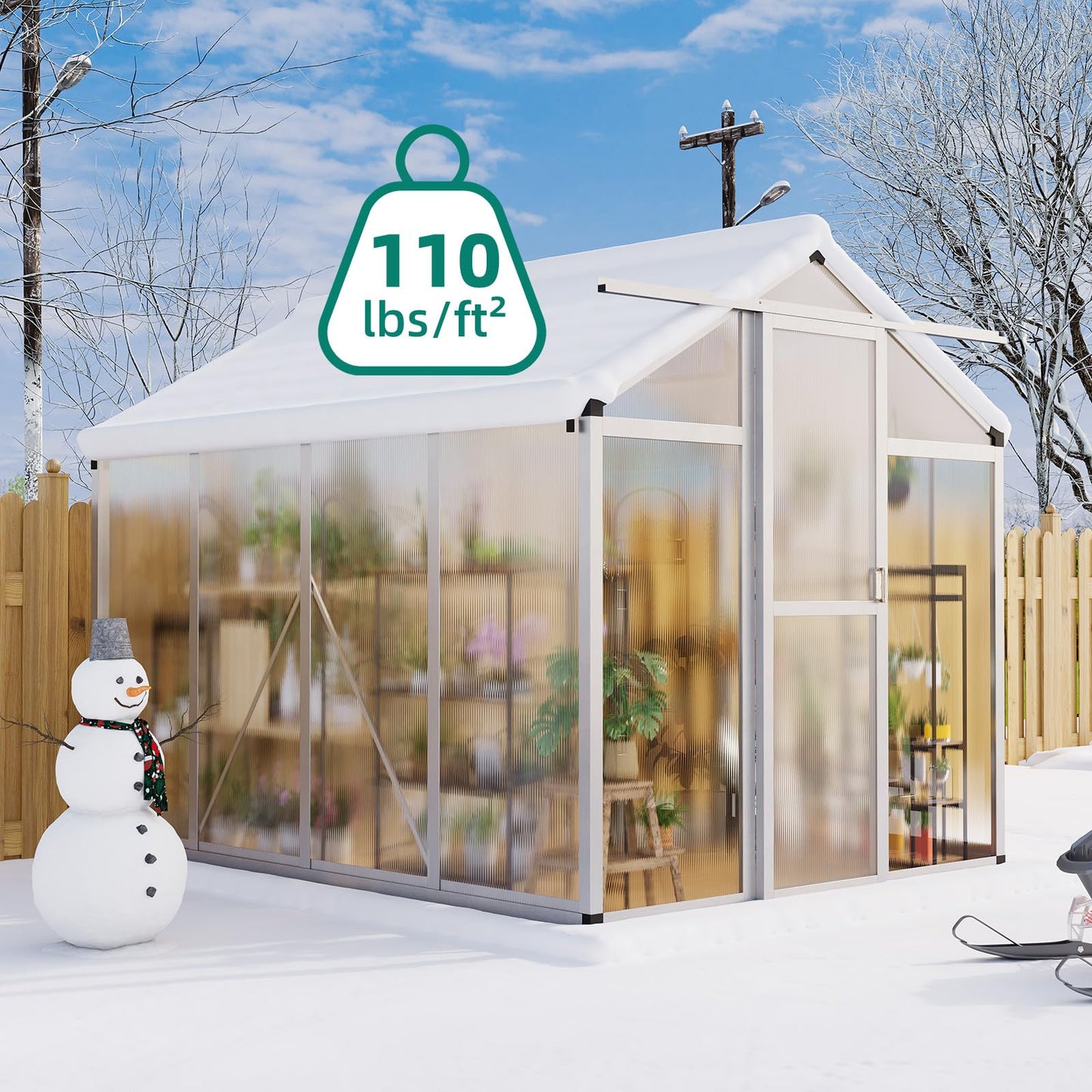 GarveeLife 6x8 FT Greenhouse - Large Aluminum Greenhouses for Outdoors, Heavy Duty Polycarbonate Greenhouse with Roof Vent&Ground Nails, Walk-in Green houses for Garden, Backyard, Patio, Easy Assembly