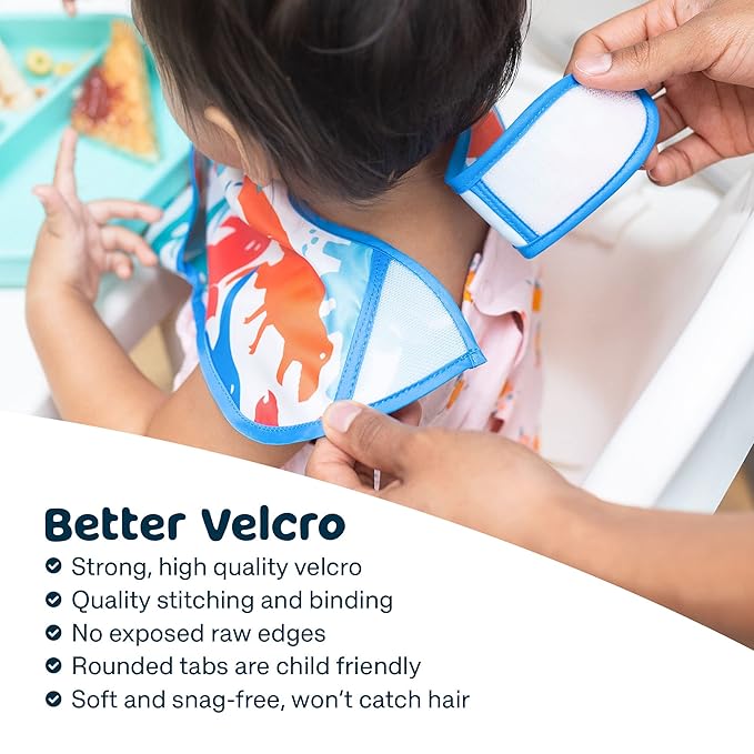 Tiny Twinkle Mess-Proof Baby Bibs for Eating | Waterproof, Wipeable Toddler Bibs with Catch-All Pocket | Feeding Bibs for Girls & Boys(3 Pack,Slate, Olive)